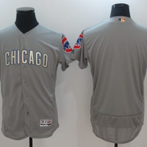 Men Chicago Cubs Blank Gray World Series Champions Gold Program Flexbase Stitched MLB Jersey