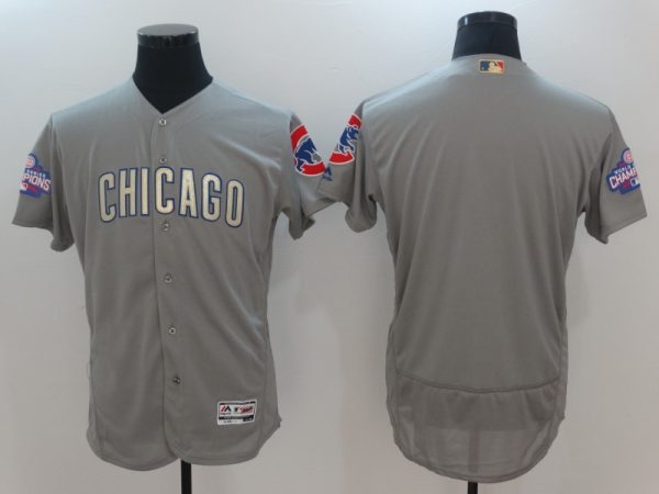 Men Chicago Cubs Blank Gray World Series Champions Gold Program Flexbase Stitched MLB Jersey