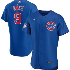 Men Chicago Cubs Blue #9 Javier Baez Flex Base Stitched MLB Jersey