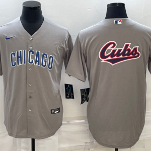 Men Chicago Cubs Gray Team Big Logo Cool Base Stitched Jersey