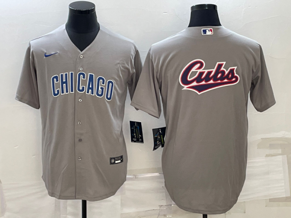 Men Chicago Cubs Gray Team Big Logo Cool Base Stitched Jersey