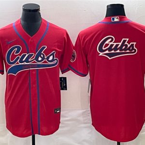 Men Chicago Cubs Red Team Big Logo Cool Base Stitched Jersey