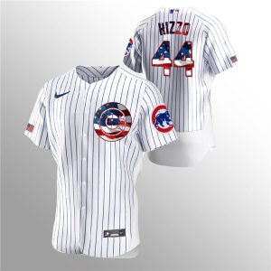 Men Chicago Cubs White #44 Anthony Rizzo 2020 Stars & Stripes Flex Base Stitched MLB Jersey