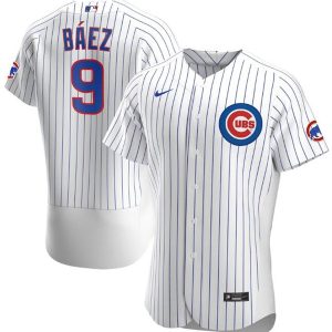 Men Chicago Cubs White #9 Javier Baez Flex Base Stitched MLB Jersey