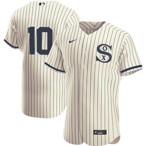 Men Chicago White Sox #10 Yoan Moncada 2021 Cream/Navy Field of Dreams Flex Base Stitched Jersey