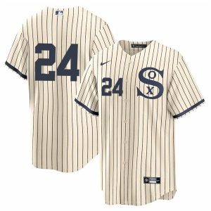 Men Chicago White Sox #24 Yasmani Grandal 2021 Cream/Navy Field of Dreams Cool Base Stitched Jersey