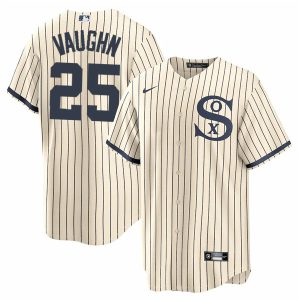 Men Chicago White Sox #25 Andrew Vaughn 2021 Cream/Navy Name&Number Field of Dreams Cool Base Stitched Jersey