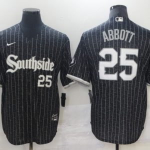 Men Chicago White Sox #25 Jim Abbott Black 2021 City Connect Cool Base Stitched MLB Jersey