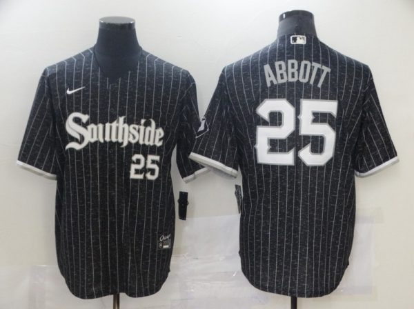 Men Chicago White Sox #25 Jim Abbott Black 2021 City Connect Cool Base Stitched MLB Jersey