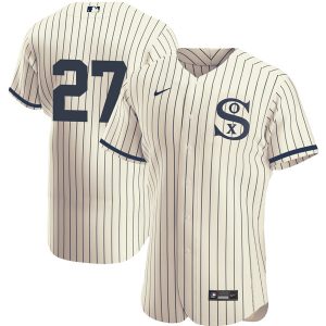 Men Chicago White Sox #27 Lucas Giolito 2021 Cream/Navy Field of Dreams Flex Base Stitched Jersey