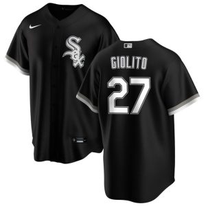 Men Chicago White Sox #27 Lucas Giolito Black Cool Base Stitched Jersey