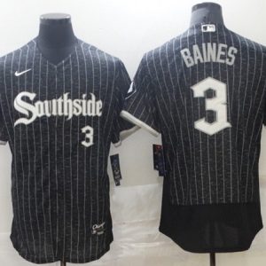 Men Chicago White Sox #3 Harold Baines 2021 Black City Connect Flex Base Stitched MLB Jersey