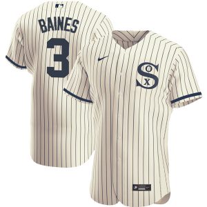 Men Chicago White Sox #3 Harold Baines 2021 Cream/Navy Field of Dreams Name&Number Flex Base Stitched Jersey