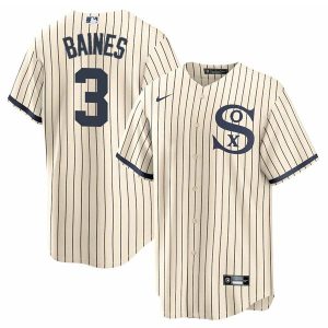 Men Chicago White Sox #3 Harold Baines 2021 Cream/Navy Name&Number Field of Dreams Cool Base Stitched Jersey