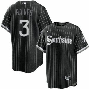 Men Chicago White Sox #3 Harold Baines Black 2021 City Connect Cool Base Stitched MLB Jersey