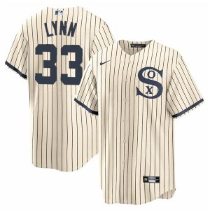 Men Chicago White Sox #33 Lance Lynn 2021 Cream/Navy Name&Number Field of Dreams Cool Base Stitched Jersey