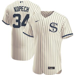 Men Chicago White Sox #34 Michael Kopech 2021 Cream/Navy Field of Dreams Name&Number Flex Base Stitched Jersey