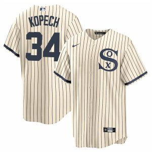 Men Chicago White Sox #34 Michael Kopech 2021 Cream/Navy Name&Number Field of Dreams Cool Base Stitched Jersey