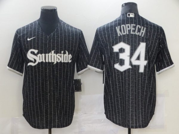 Men Chicago White Sox #34 Michael Kopech Black 2021 City Connect Cool Base Stitched MLB Jersey