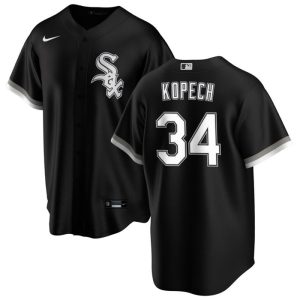 Men Chicago White Sox #34 Michael Kopech Black Cool Base Stitched Jersey