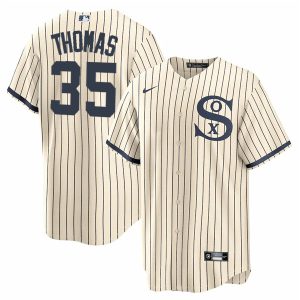 Men Chicago White Sox #35 Frank Thomas 2021 Cream/Navy Name&Number Field of Dreams Cool Base Stitched Jersey