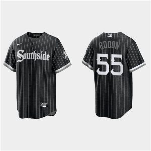 Men Chicago White Sox #55 Carlos Rodon Black 2021 City Connect Cool Base Stitched MLB Jersey