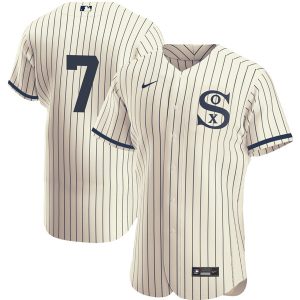 Men Chicago White Sox #7 Tim Anderson 2021 Cream/Navy Field of Dreams Flex Base Stitched Jersey