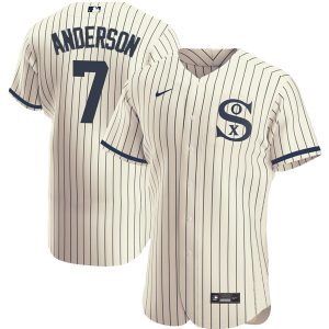 Men Chicago White Sox #7 Tim Anderson 2021 Cream/Navy Field of Dreams Name&Number Flex Base Stitched Jersey