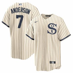 Men Chicago White Sox #7 Tim Anderson 2021 Cream/Navy Name&Number Field of Dreams Cool Base Stitched Jersey