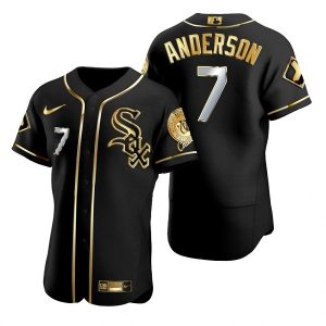 Men Chicago White Sox #7 Tim Anderson Black Gold Flex Base Stitched Jersey