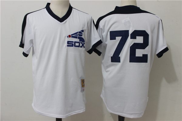 Men Chicago White Sox #72 Carlton Fisk Mitchell & Ness White Cooperstown Mesh Batting Practice Stitched MLB Jersey