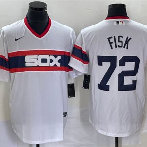 Men Chicago White Sox #72 Carlton Fisk White Cool Base Stitched Jersey