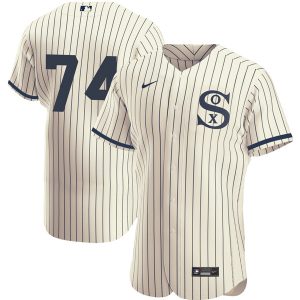 Men Chicago White Sox #74 Eloy Jimenez 2021 Cream/Navy Field of Dreams Flex Base Stitched Jersey