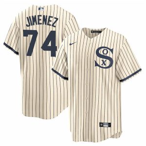 Men Chicago White Sox #74 Eloy Jimenez 2021 Cream/Navy Name&Number Field of Dreams Cool Base Stitched Jersey