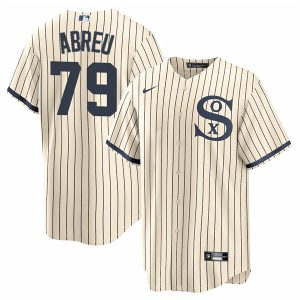 Men Chicago White Sox #79 Jose Abreu 2021 Cream/Navy Name&Number Field of Dreams Cool Base Stitched Jersey