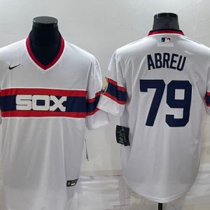 Men Chicago White Sox #79 Jose Abreu White Throwback Cool Base Stitched Jersey