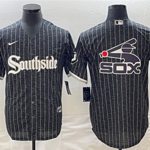 Men Chicago White Sox Black Team Big Logo Cool Base Stitched Jersey