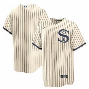 Men Chicago White Sox Blank 2021 Cream/Navy Field Of Dreams Cool Base Stitched Jersey