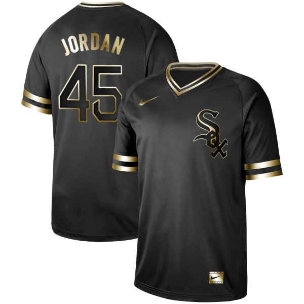 Men Chicago White Sox Blank #45 Michael Jordan Black Gold Stitched MLB Jersey