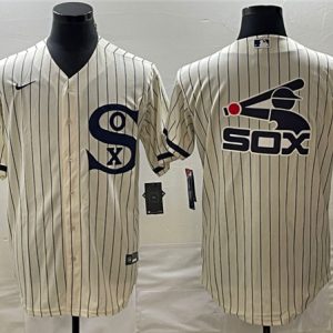 Men Chicago White Sox Cream Team Big Logo Cool Base Stitched Jersey