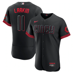 Men Cincinnati Reds #11 Barry Larkin Black 2023 City Connect Flex Base Stitched Jersey