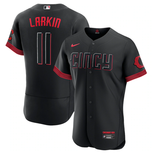 Men Cincinnati Reds #11 Barry Larkin Black 2023 City Connect Flex Base Stitched Jersey