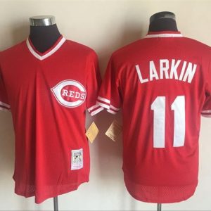 Men Cincinnati Reds #11 Barry Larkin Mitchell And Ness Red Throwback Stitched MLB Jersey