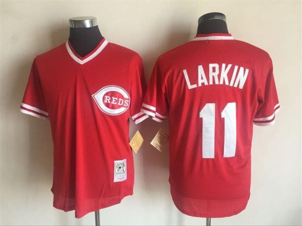 Men Cincinnati Reds #11 Barry Larkin Mitchell And Ness Red Throwback Stitched MLB Jersey