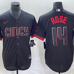 Men Cincinnati Reds #14 Pete Rose Black 2023 City Connect Cool Base Stitched Baseball Jersey