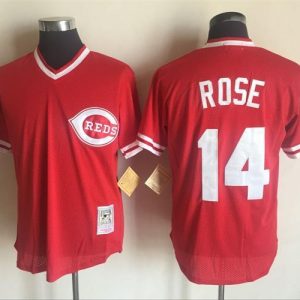 Men Cincinnati Reds #14 Pete Rose Mitchell And Ness Red Throwback Stitched MLB Jersey