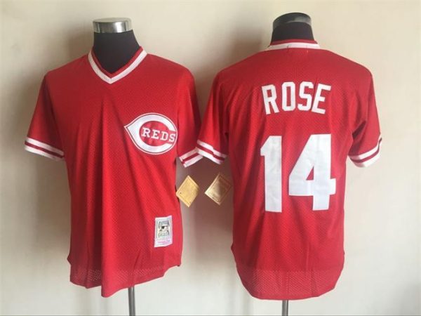 Men Cincinnati Reds #14 Pete Rose Mitchell And Ness Red Throwback Stitched MLB Jersey