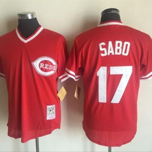 Men Cincinnati Reds #17 Chris Sabo Mitchell And Ness Red 1990 Throwback Stitched MLB Jersey