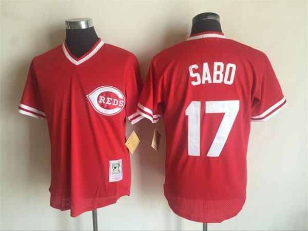 Men Cincinnati Reds #17 Chris Sabo Mitchell And Ness Red 1990 Throwback Stitched MLB Jersey