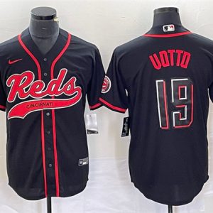 Men Cincinnati Reds #19 Joey Votto Black 2023 City Connect Cool Base Stitched Baseball Jersey